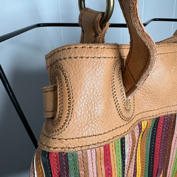 Lucky‎ Multicolor Leather Striped Satchel Shoulder Bag Purse Boho EUC Hippie - Picture 2 of 13